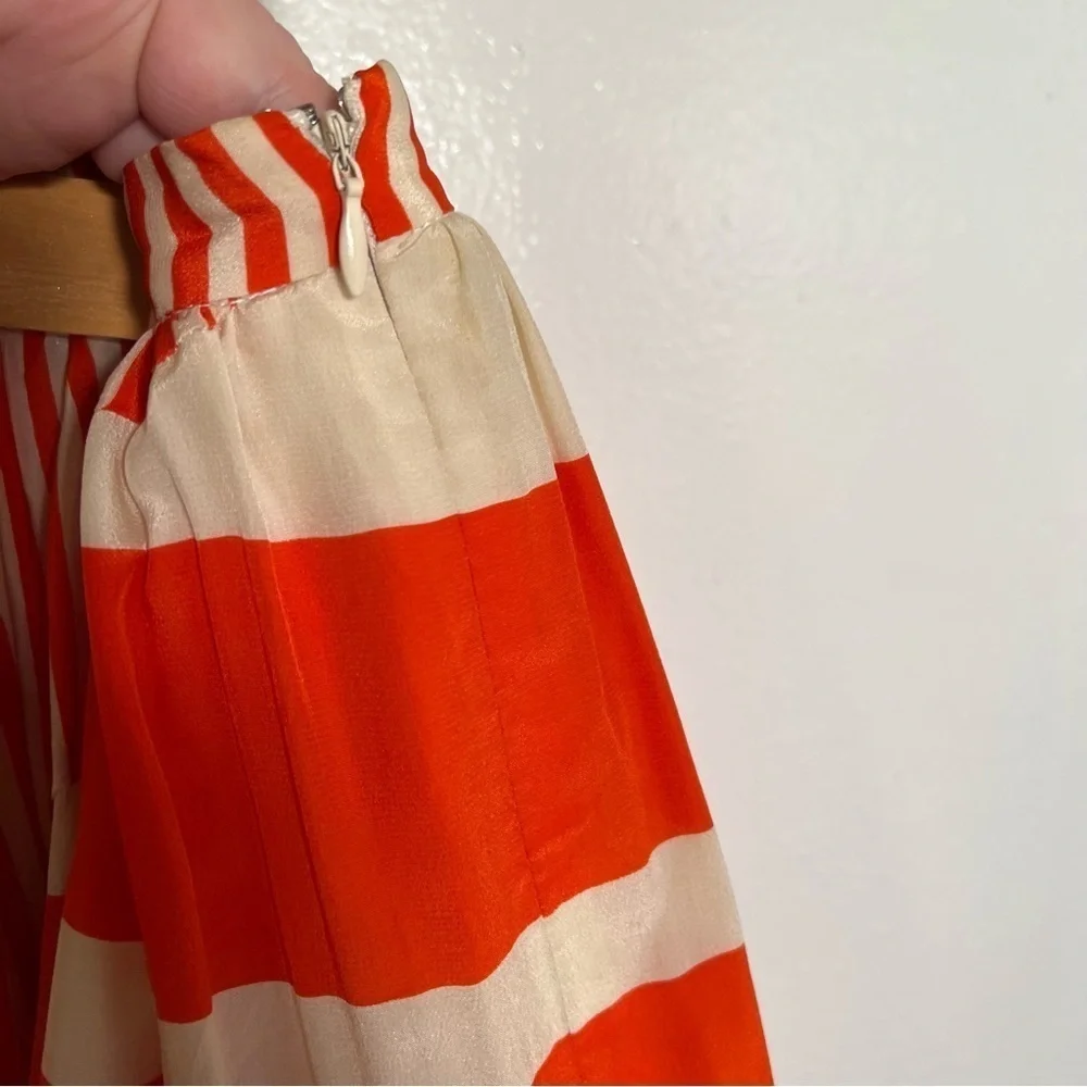 Twinkle by Wenlan Women's Size 6 A-Line Skirt Orange Cream Stripes Zip Side Silk